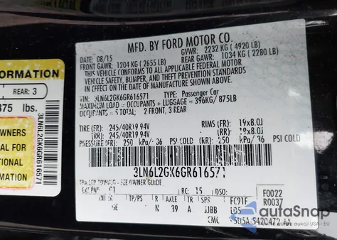 2016 Lincoln Mkz z USA, uszkodzony, nr VIN 3LN6L2GK6GR616571